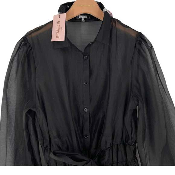 NWT Missguided Organza Sheer Button-up Shirt Dress with tie sash - Picture 3 of 12